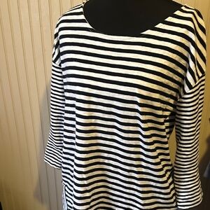 Talbots Black and White Striped Women's Top Medium 3/4 length Sleeves